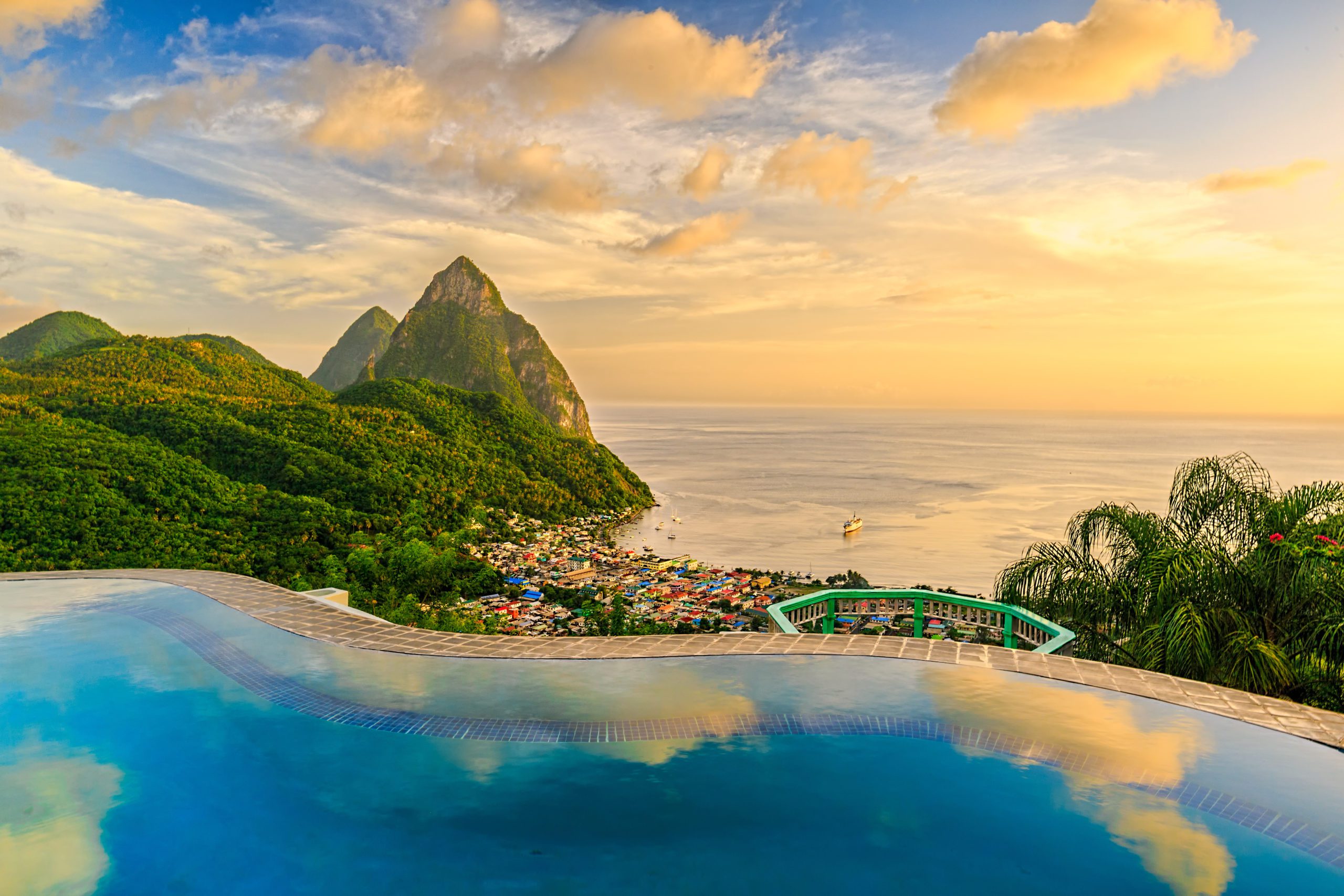 infinity pool tropical sunrise